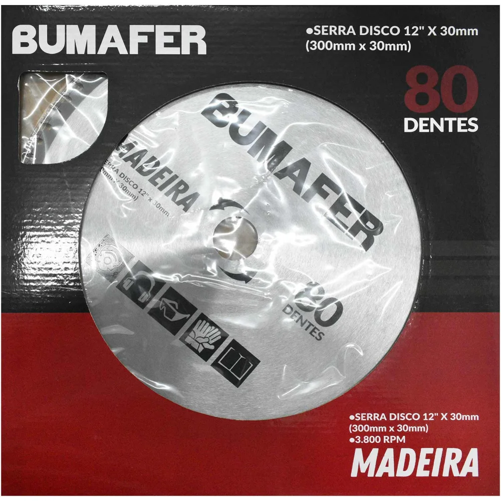Disco de Serra 12” X 30Mm para Madeira 80 Dentes Bumafer