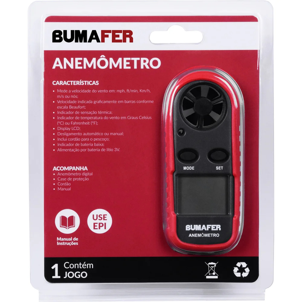Anemômetro Digital 0-30M/S Bumafer