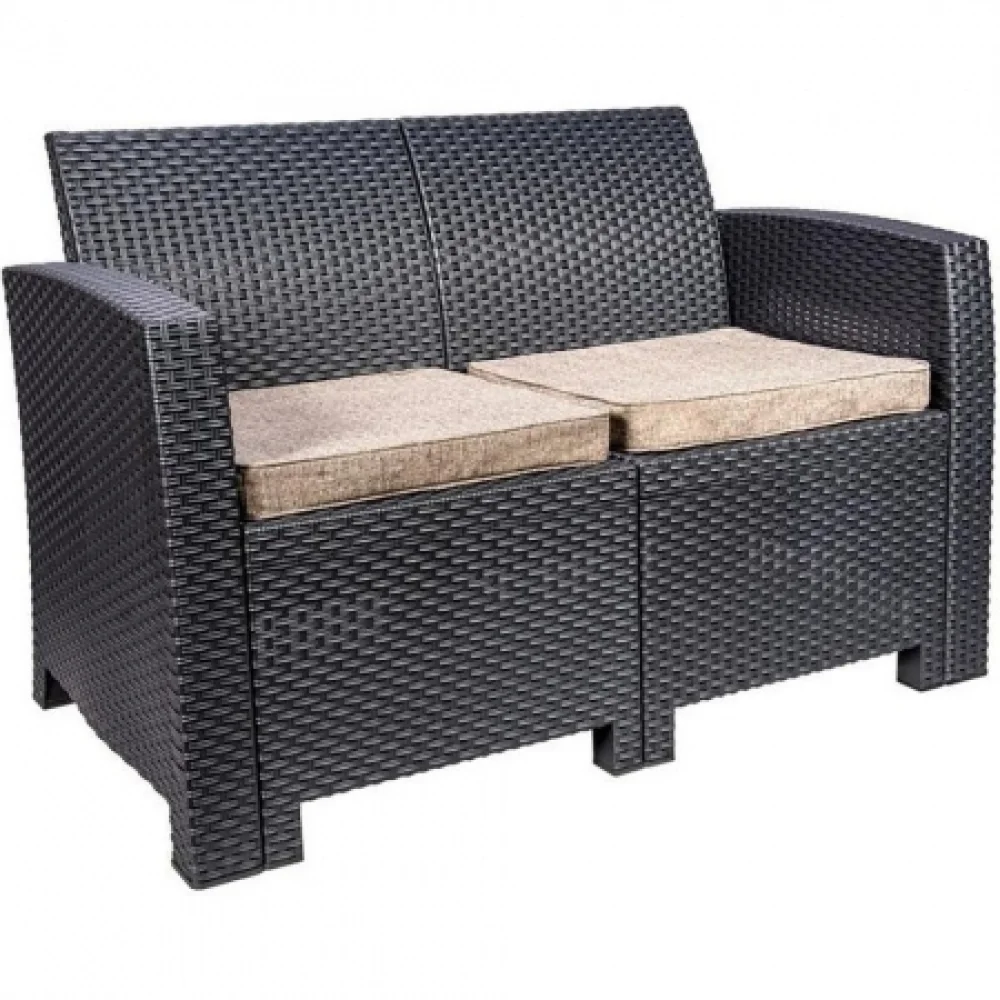 Conjunto Mesa e Sofá de Rattan com 2 Poltronas Chumbo Aquaplas