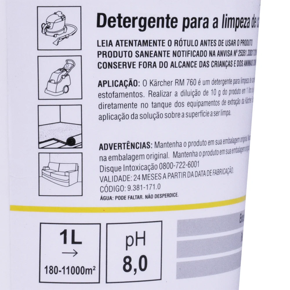 Detergente em Pó para Extratoras 800Gr Rm760 Karcher