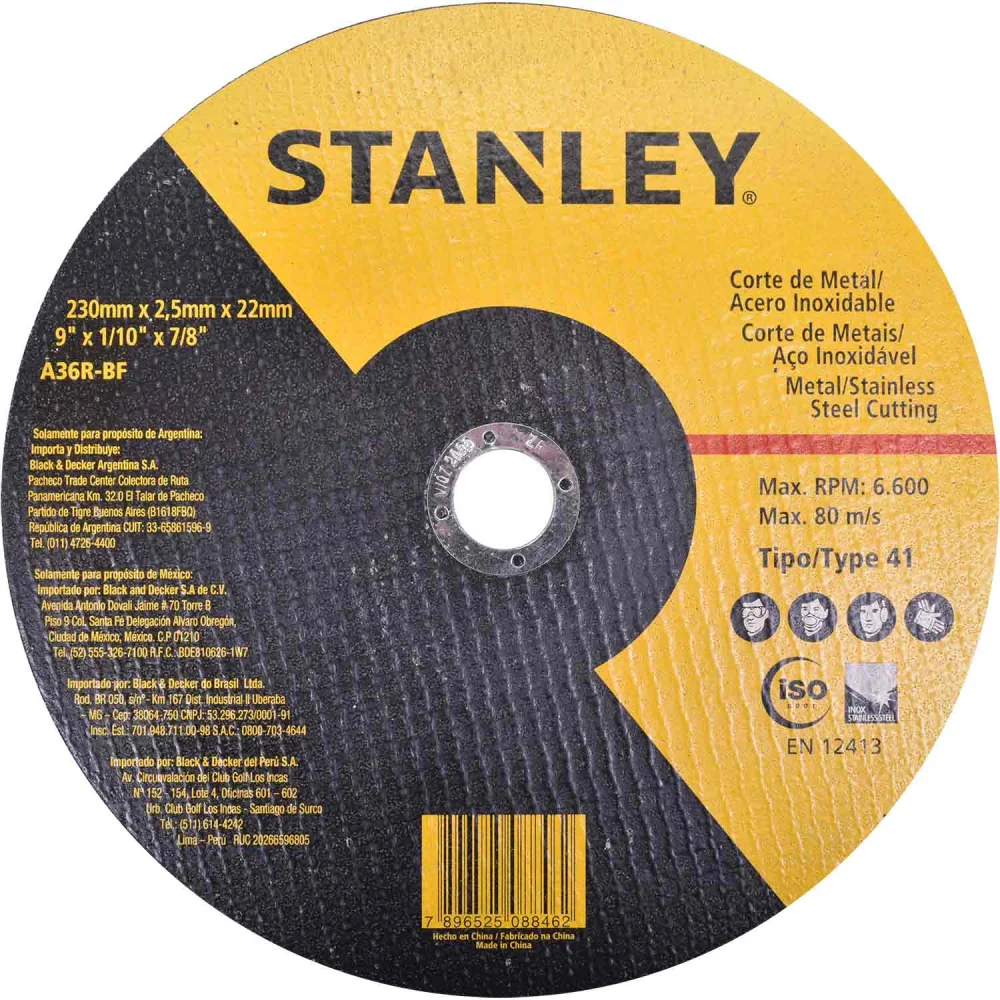 Disco Abrasivo Corte de Metal 9"X3,0Mmx7/8'' Sta0412F Stanley