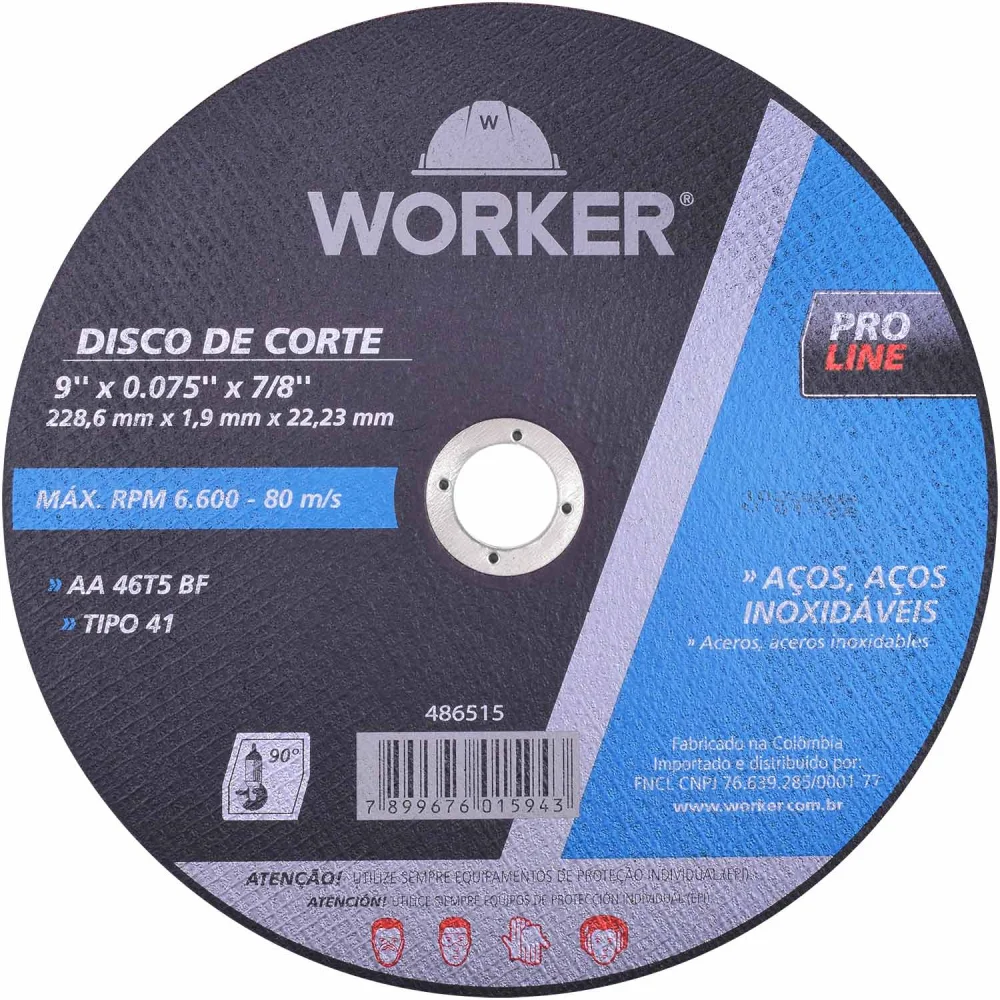 Disco Corte 9"x 0,075"x7/8" Inox Worker