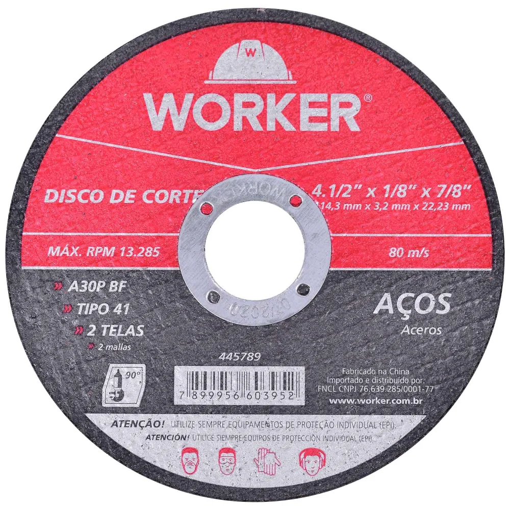 Disco de Corte para Aço A30P Bf 4.1/2”X1/8” Worker