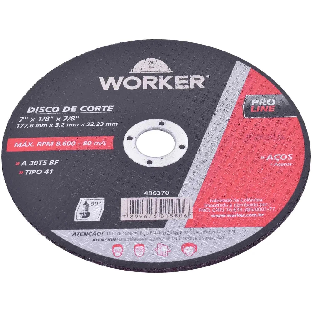 Disco Corte Aço 7"x 1/8"x7/8" Worker