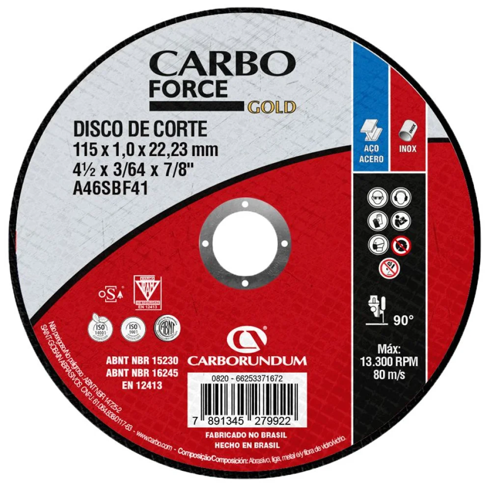 Disco de Corte T41 180X3,0X22,23Mm Force Gold Carbo