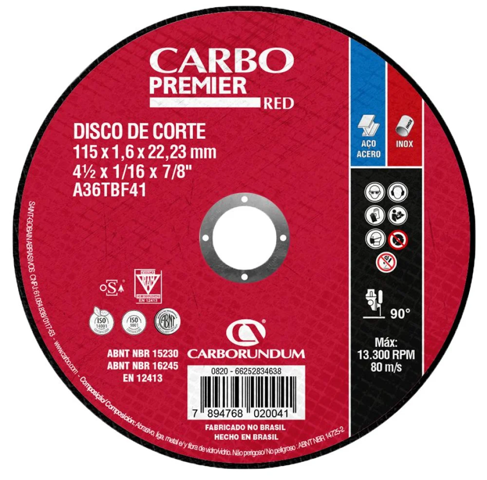 Disco Corte Fino 115X 1,0X 22Mm Aço Premier Red Carbo