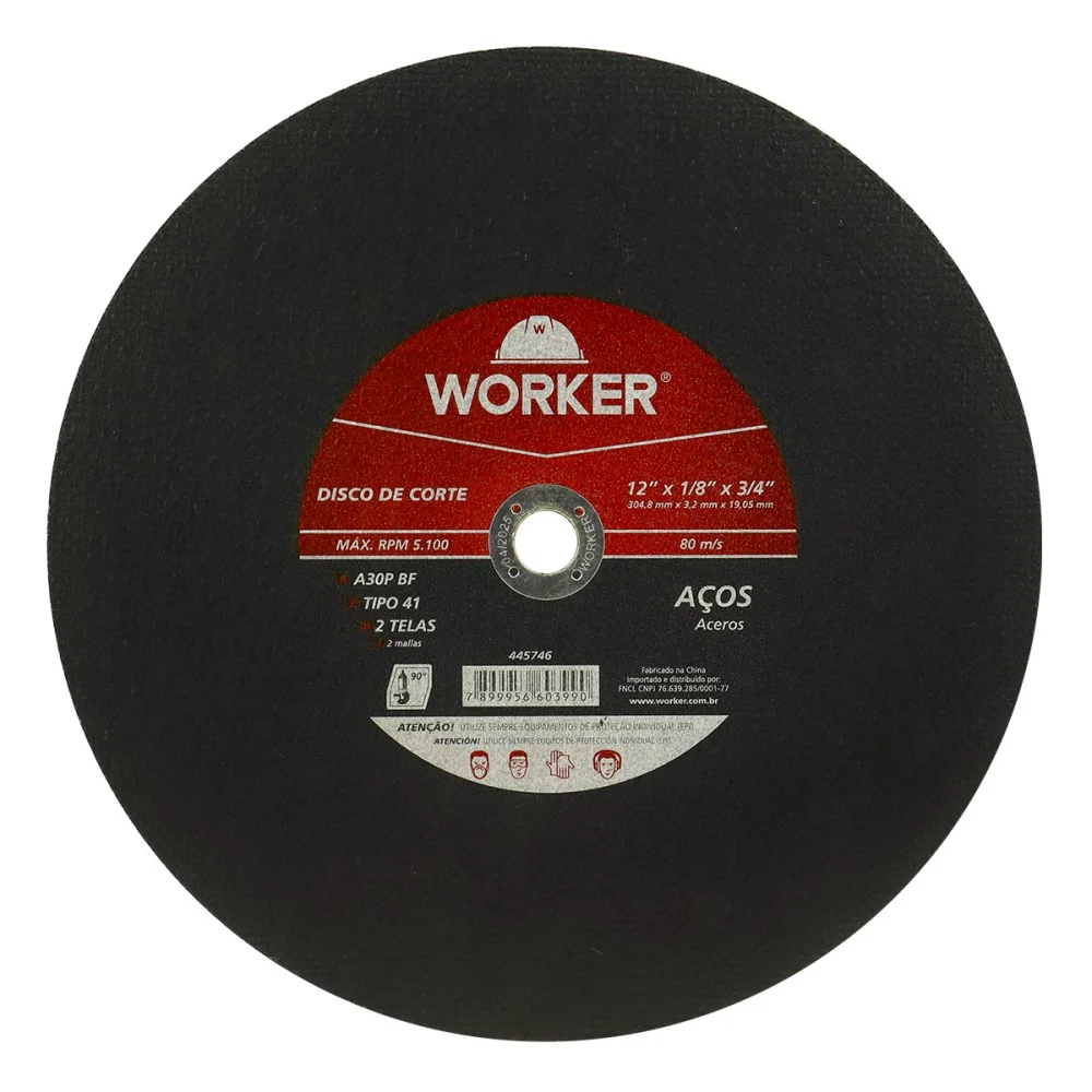 Disco de Corte para Aço com Furo 3/4" 12X304,8Mm Worker