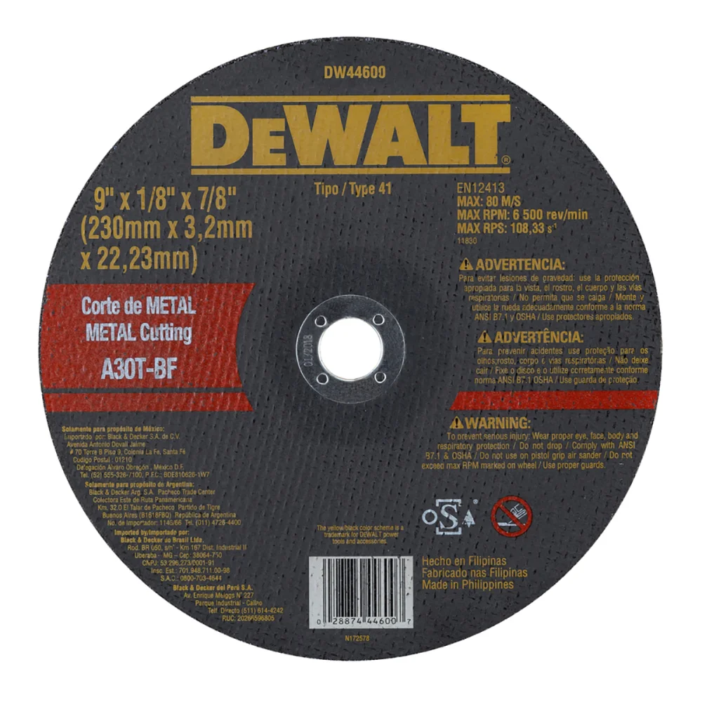 Disco de Corte para Metal 9" 6500Rpm Dewalt