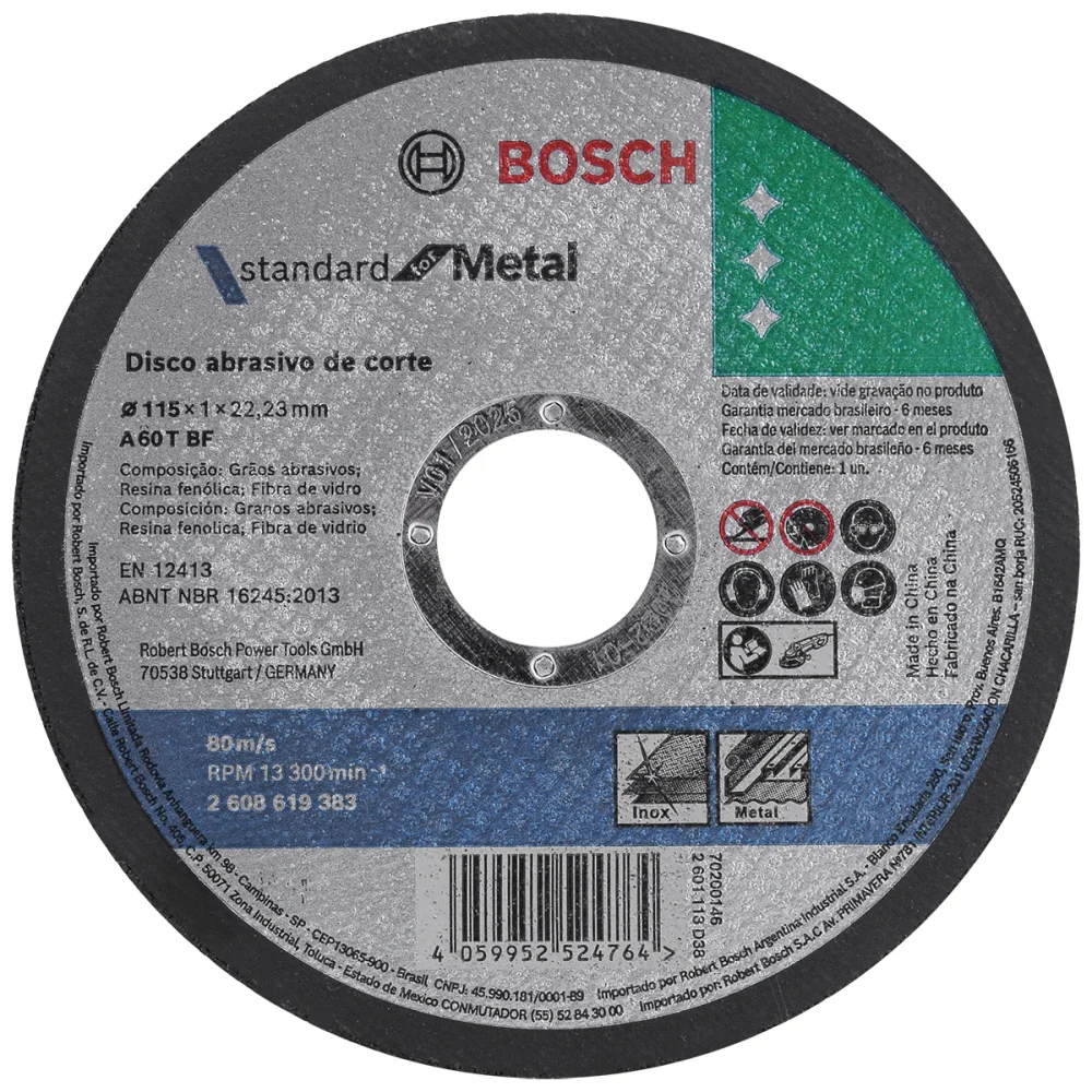 Disco de Corte Standard para Inox 115X1,0X22,23Mm Bosch
