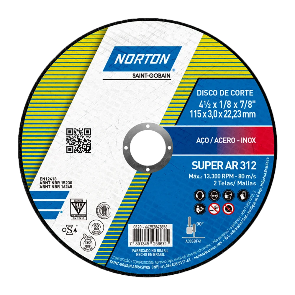 Disco de Corte Super Aços Ar312 115X3,0Mm Norton