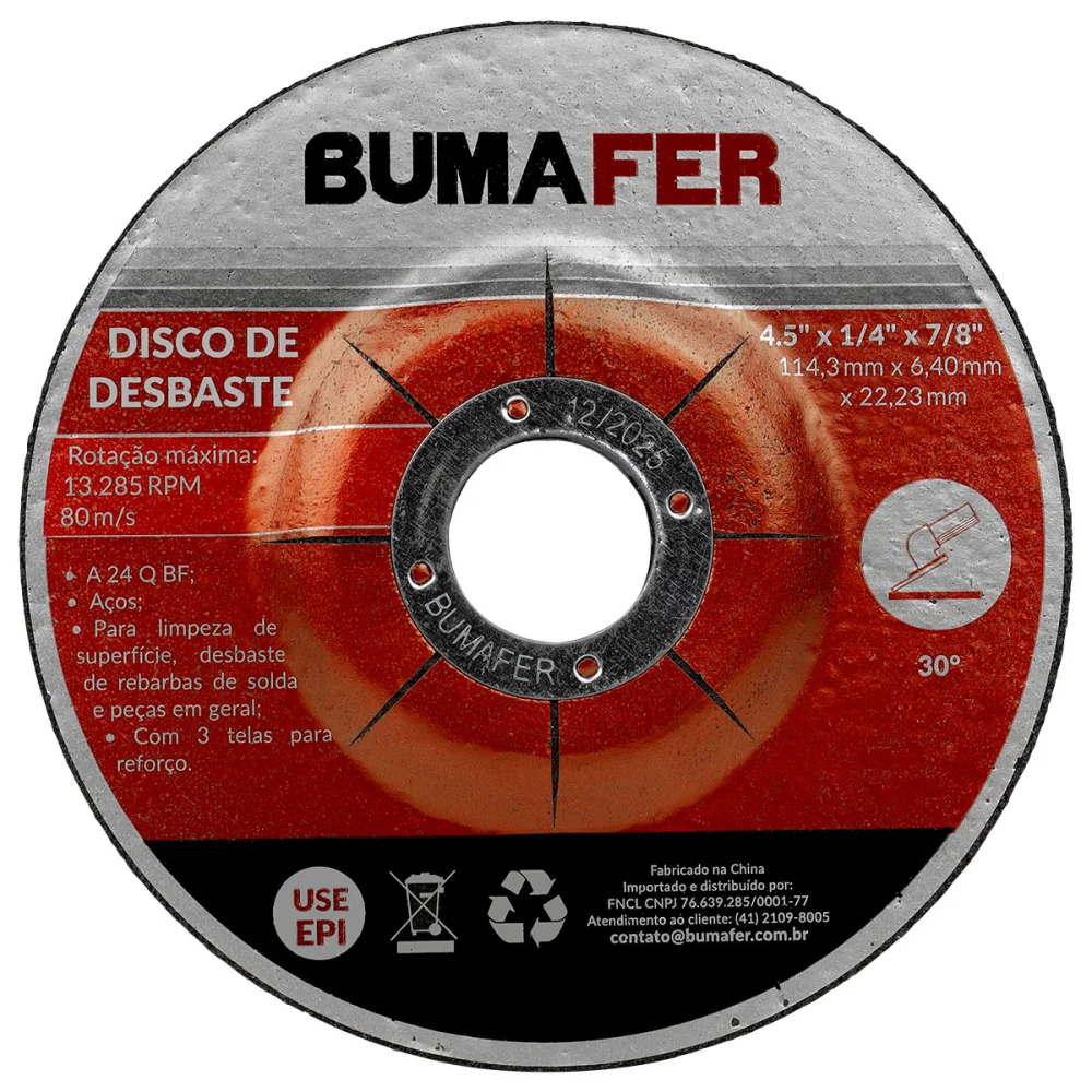 Disco de Desbaste 4.5" X 6,40Mm 11 Peças Bumafer
