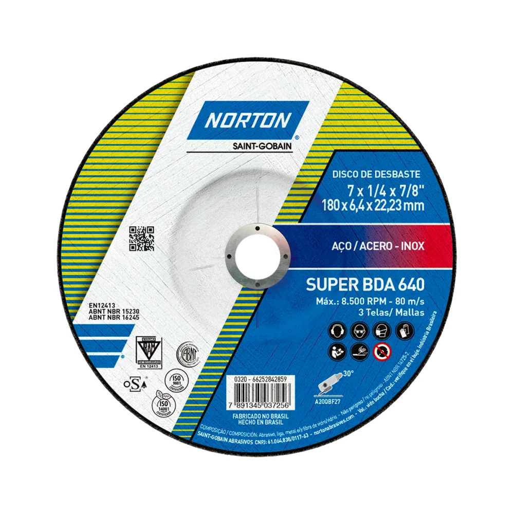 Disco de Desbaste Super Aço Bda 640 180X6,4X22,23Mm Norton