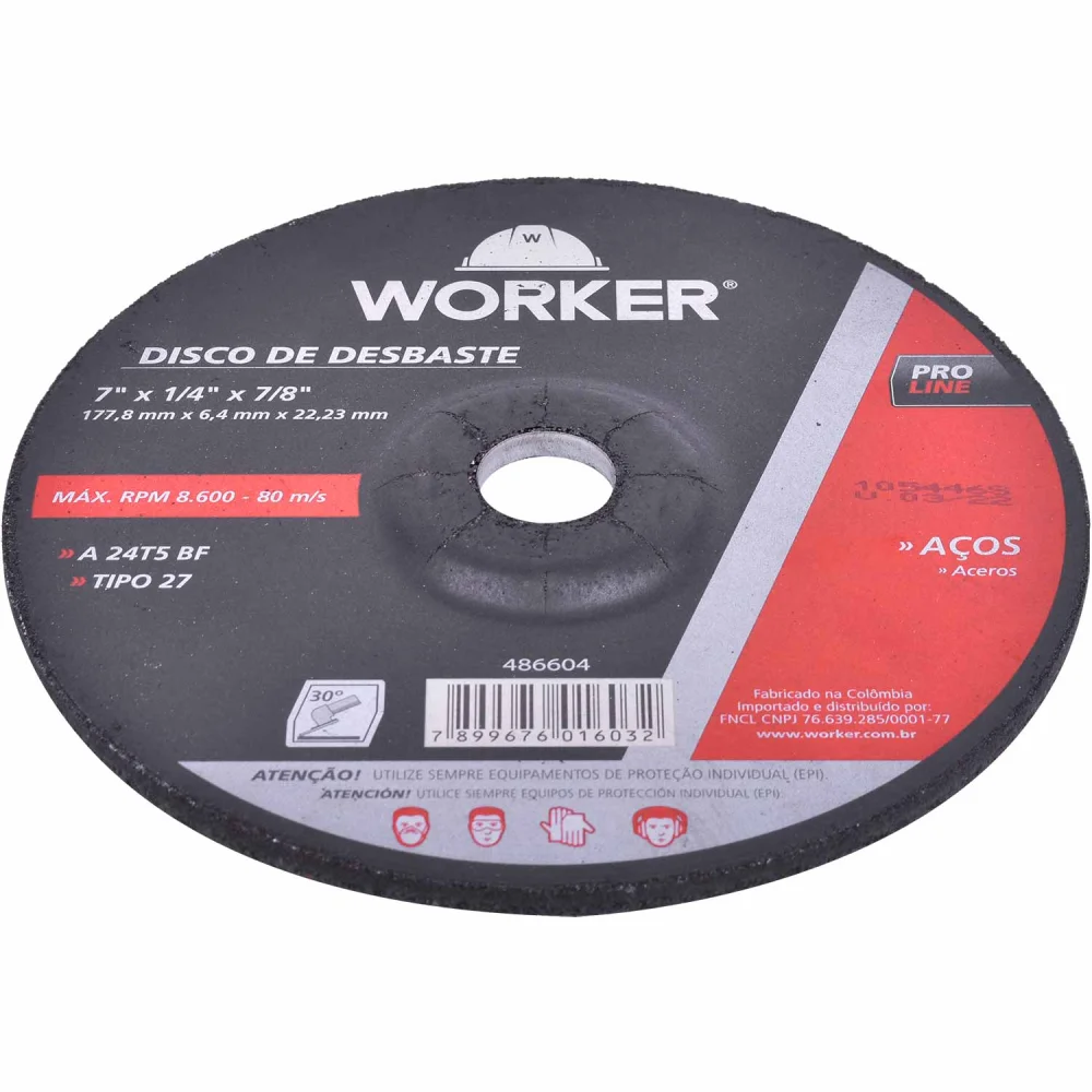 Disco Desbaste Aço 177,8X6,4X22,23Mm Worker