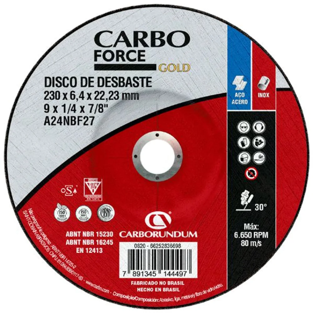 Disco de Desbaste T27 180X6,4X22,23Mm Force Gold Carbo