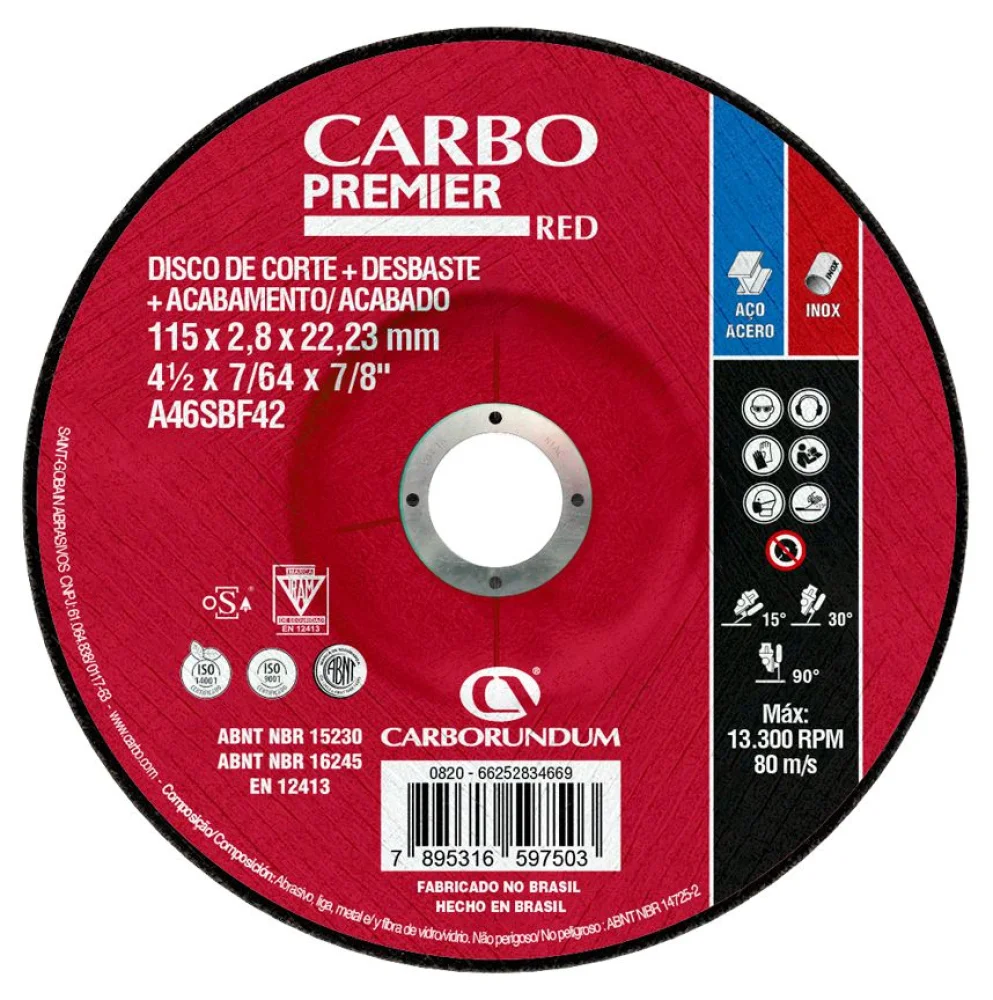 Disco Corte e Desbaste Multiuso 4.1/2X7/8X1/4"premier Carbo