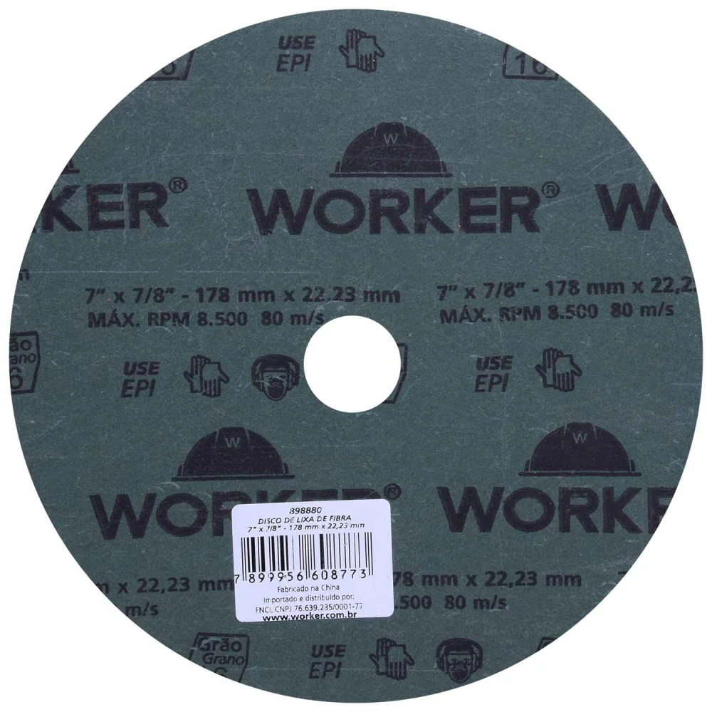Disco de Lixa de Fibra 7" X 7/8" Grão 16 Worker