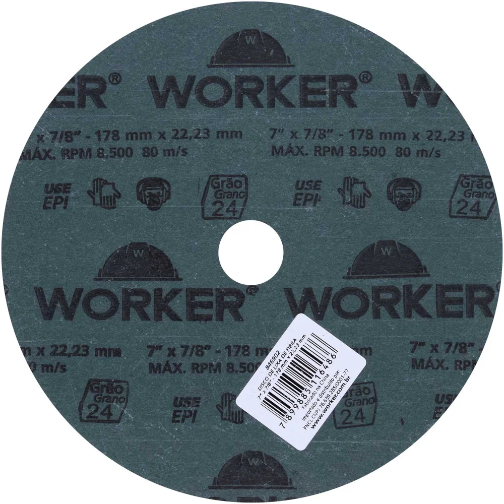 Disco de Lixa de Fibra 7" X 7/8" Grão 24 Worker