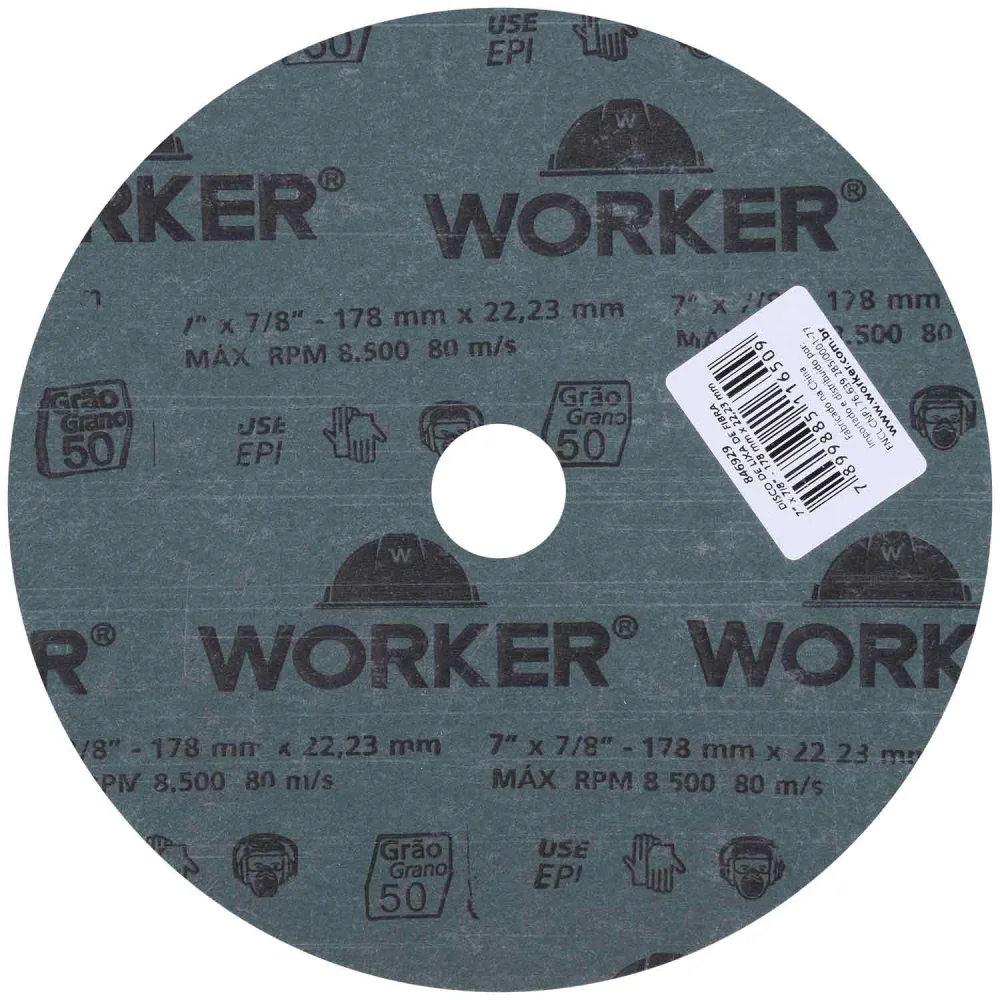 Disco de Lixa de Fibra 7" X 7/8" Grão 50 Worker