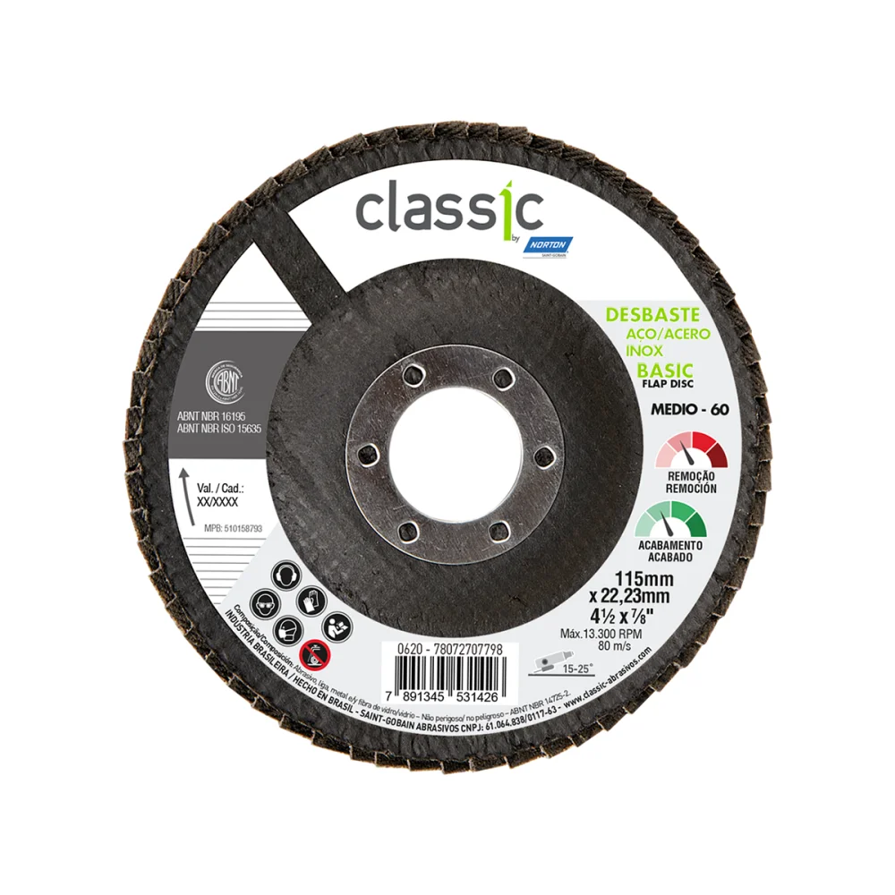 Disco Flap Classic Basic R201 155Mmx22,23Mm Grão 60 Norton