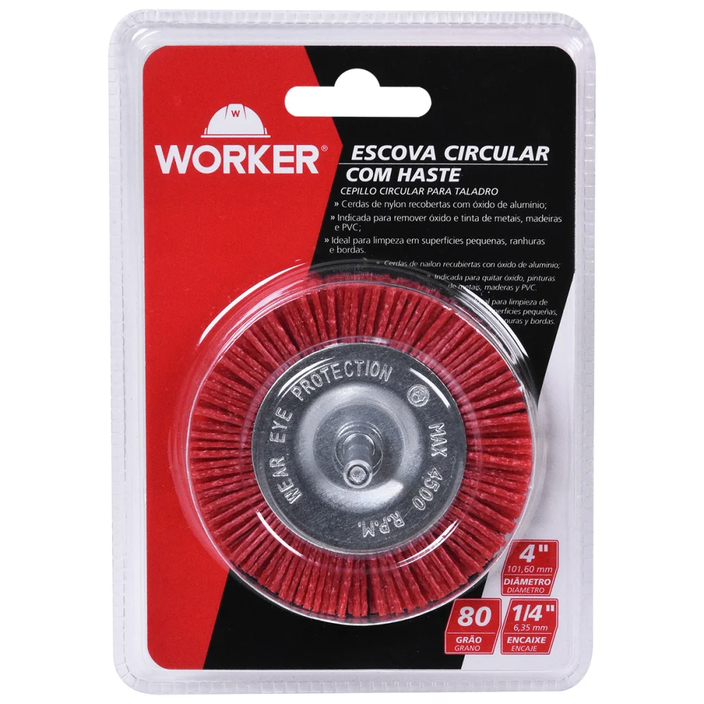 Escova Circular Nylon 4" com Haste Worker