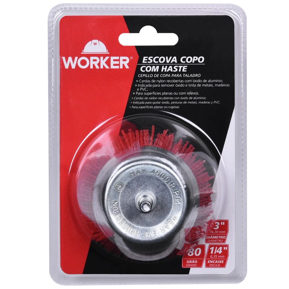 Escova Copo Nylon 3" com Haste Worker