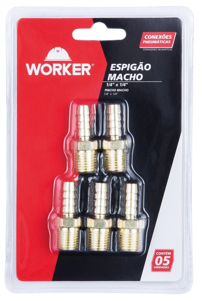 Espigão Macho 1/4X1/4 5Pcs para Mangueira Worker