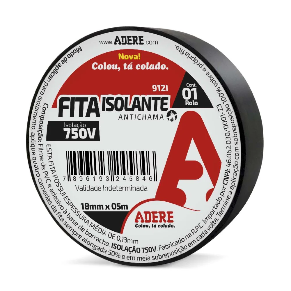 Fita Isolante Antichama 18Mmx05M Preto Adere