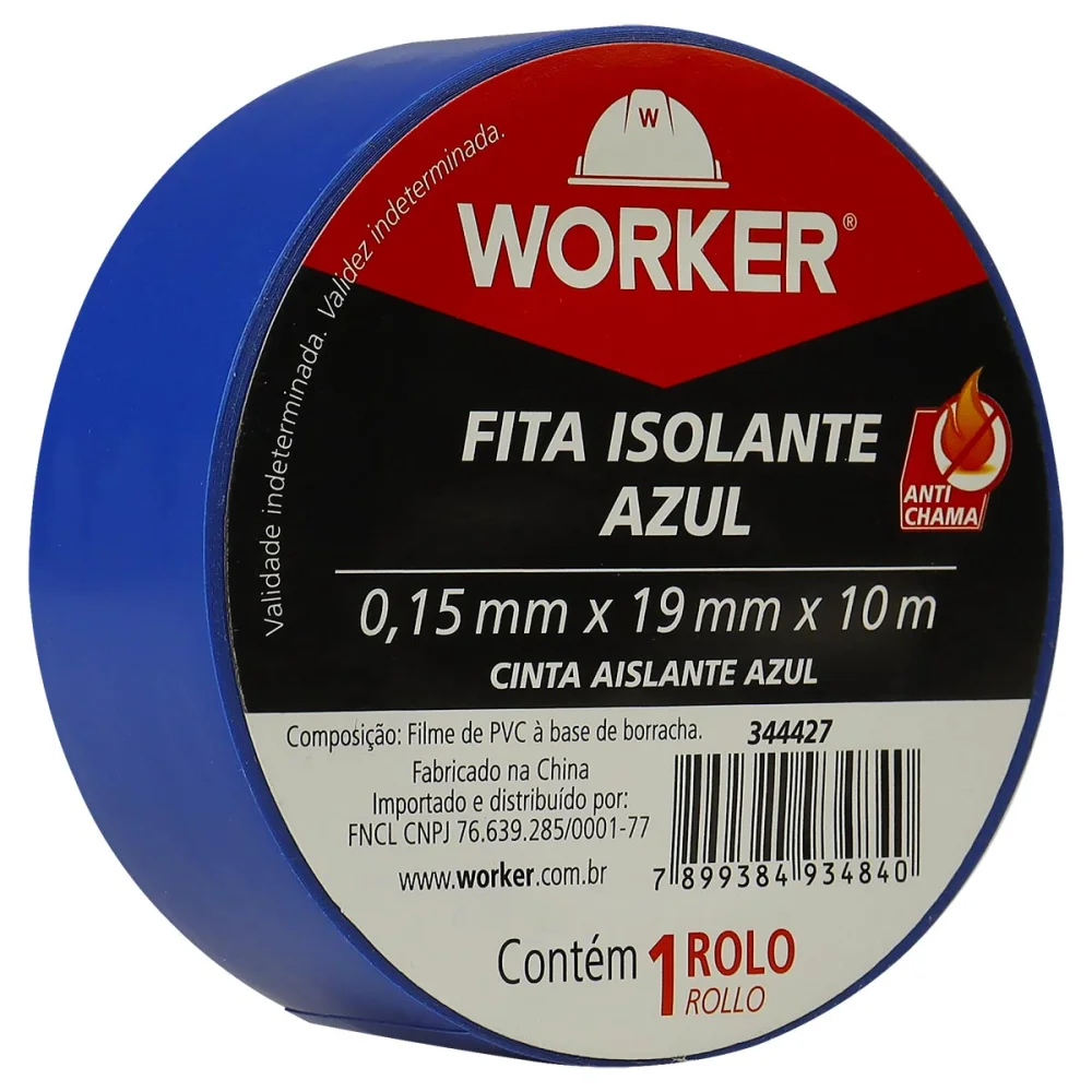 Fita Isolante Antichama 19Mmx10M Azul Worker