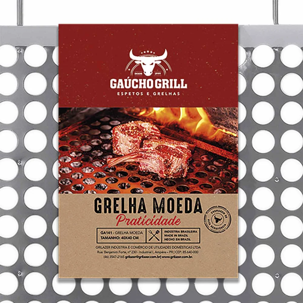 Grelha Moeda para Churrasco Cromado 40X40Cm Grilazer