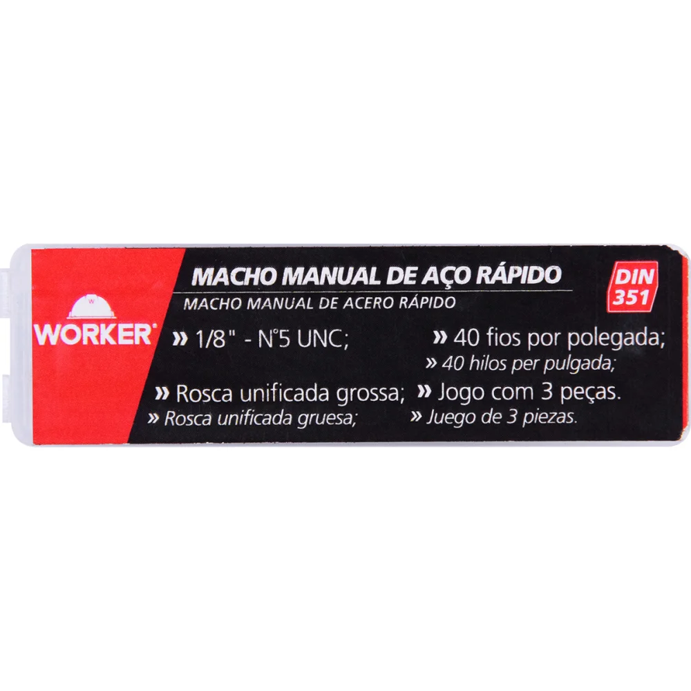 Jogo de Macho Manual Din351 Unc 1/8"x40" 3 Peças Worker