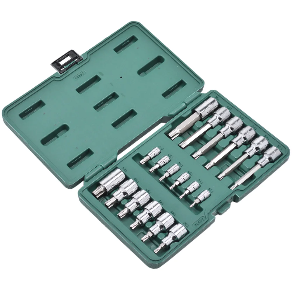 Jogo de Soquetes com Bits Torx 18 Peças 1/4" 1/2” Sata 