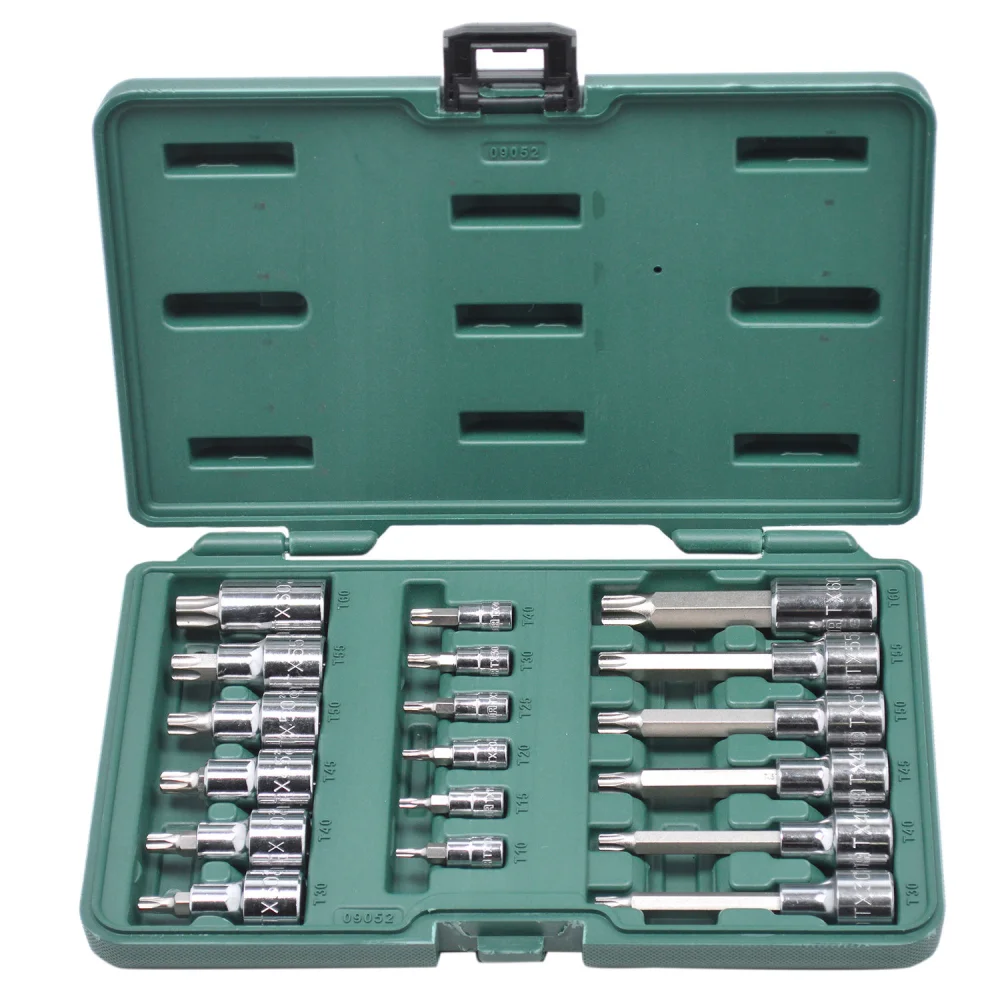 Jogo de Soquetes com Bits Torx 18 Peças 1/4" 1/2” Sata 