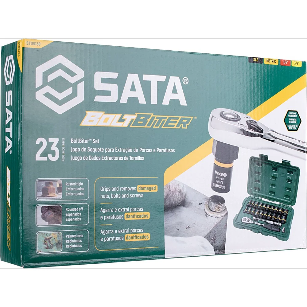 Jogo de Soquetes de Impacto 1/4" a 3/8" 23 Peças Sata