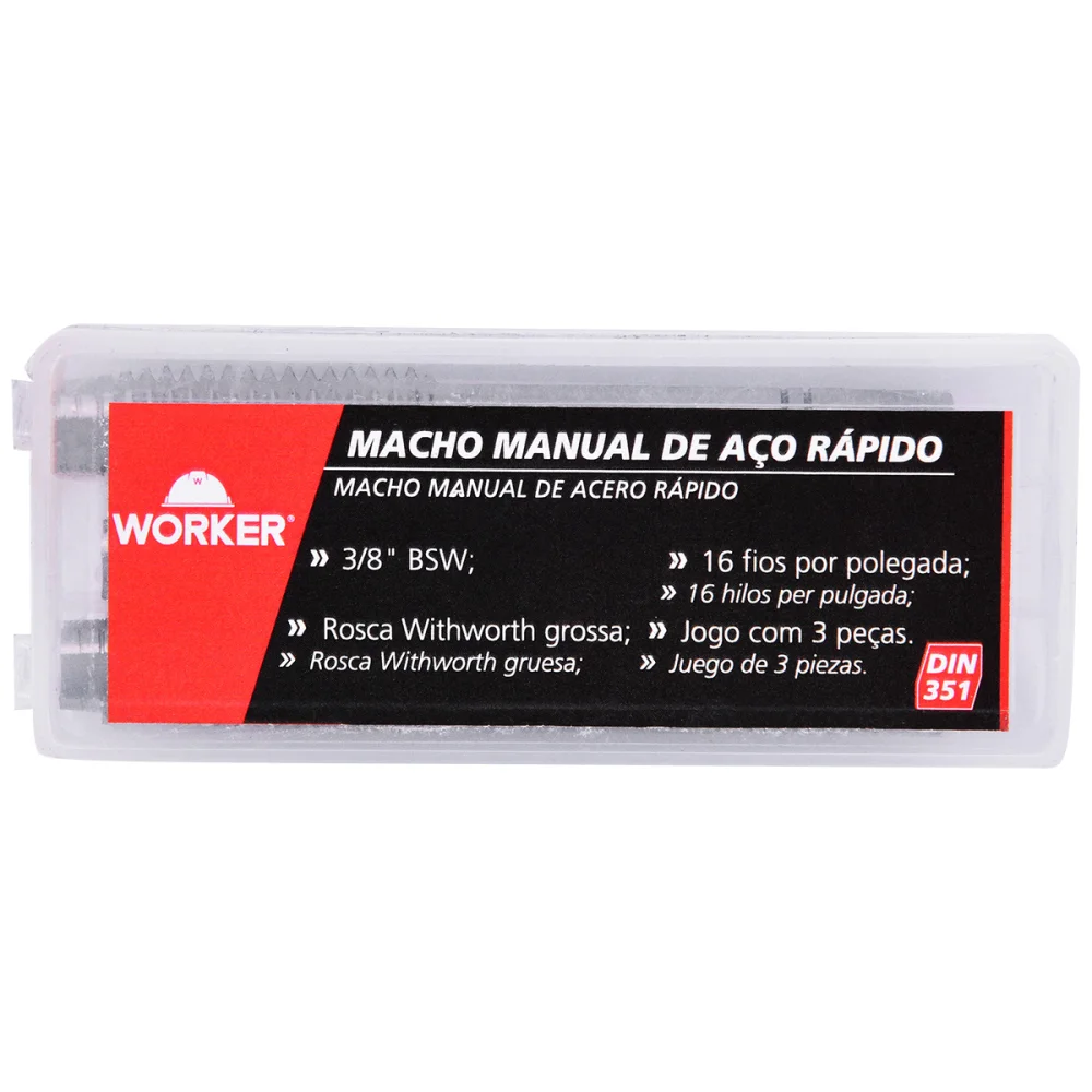 Jogo Macho Manual Din351 Bsw 3/8"x16" 3 Peças Worker