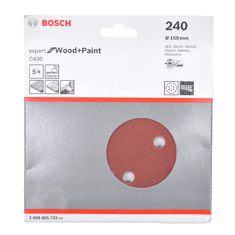 Kit 5 Folhas de Lixa Velcro 6" G240 Expert Wood Paint Bosch