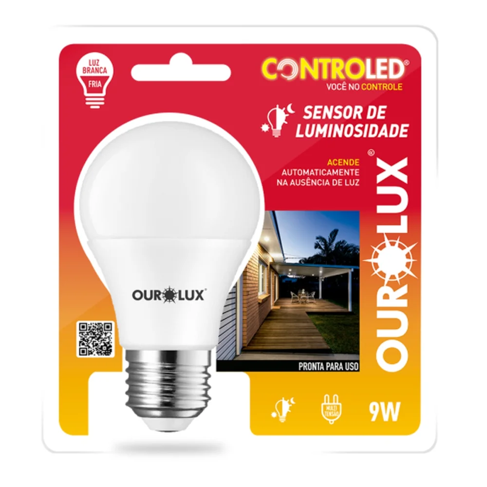 Lâmpada 6.500K 9W com Sensor de Luminosidade Bivolt Ourolux