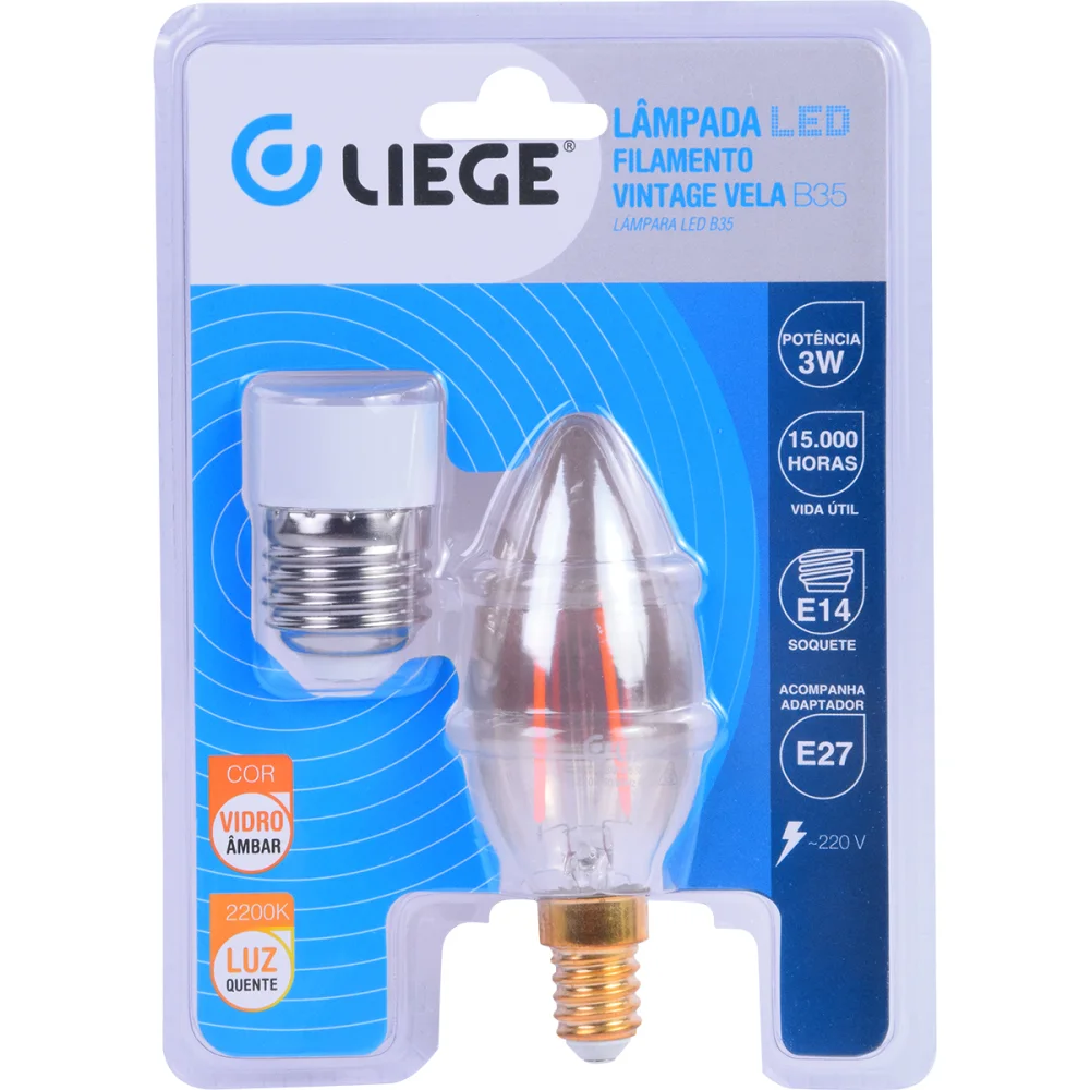 Lâmpada de Led Vela Vintage Âmbar B35 E14 3W 127V Liege