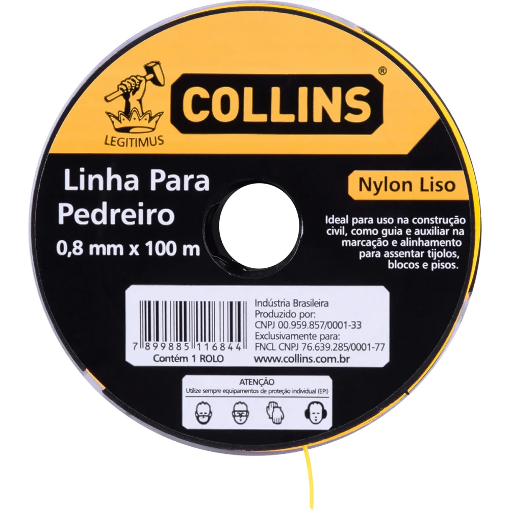 Linha Pedreiro Nylon Amarelo 0,80M X 100Mts Collins