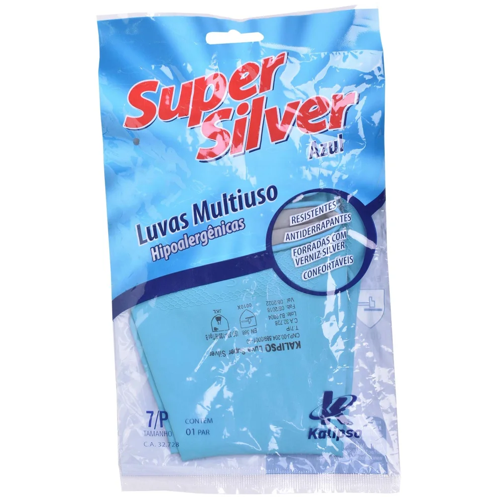 Luva Latex Azul com Forro Super Silver Tamanho M Kalipso