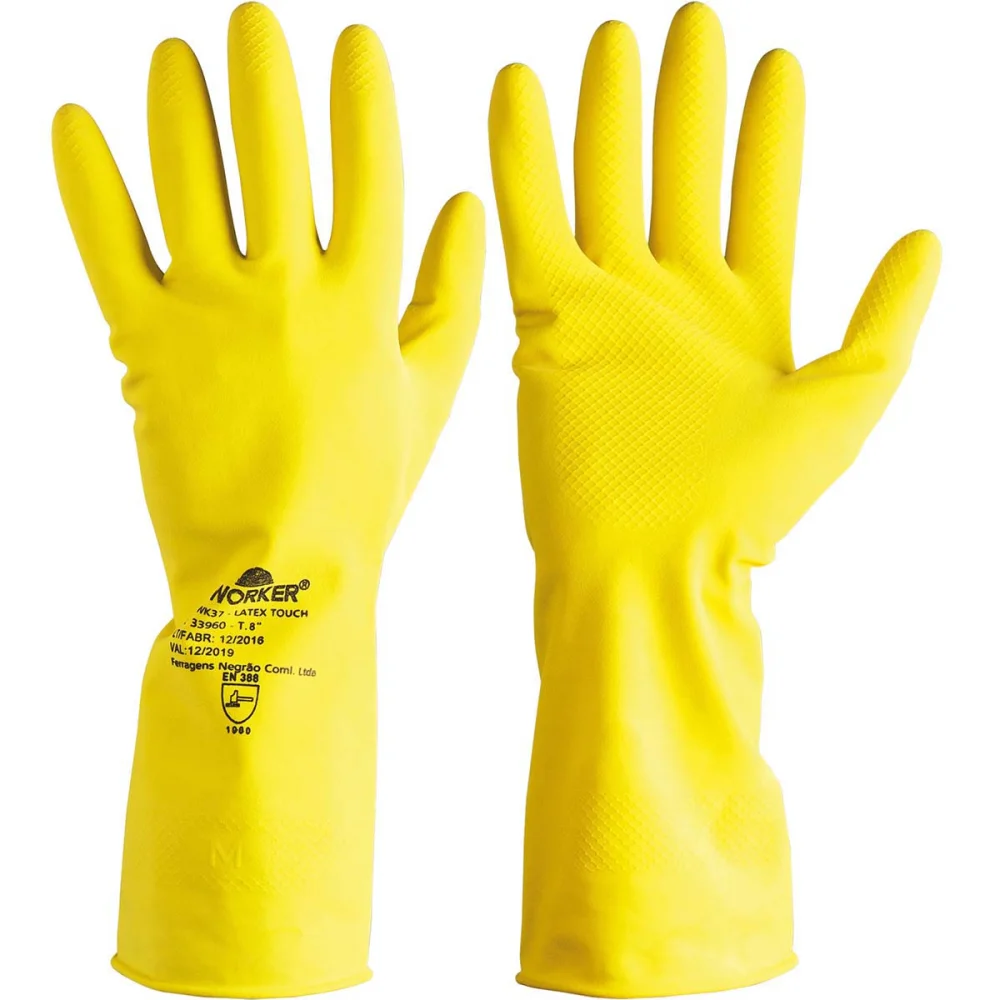Luva de Látex Touch M Antiderrapante Flocada Amarela Worker