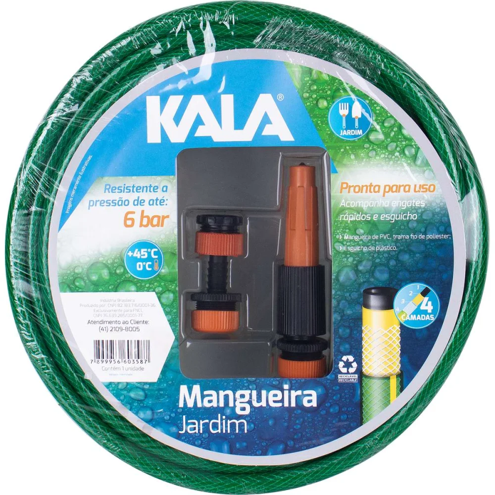 Kit Mangueira Jardim Reforçada Verde 4 Camadas 30M Kala