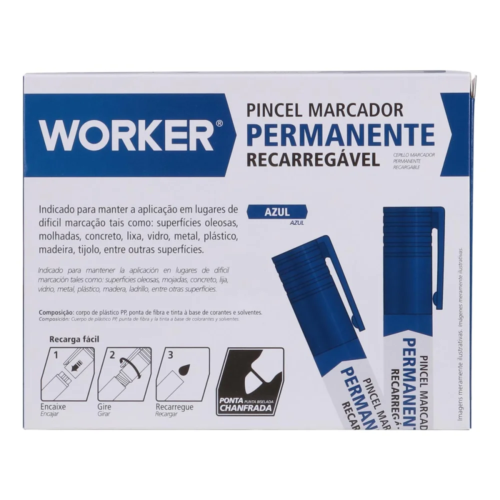Marcador Permanente Recarregável Ponta Grossa Azul Worker