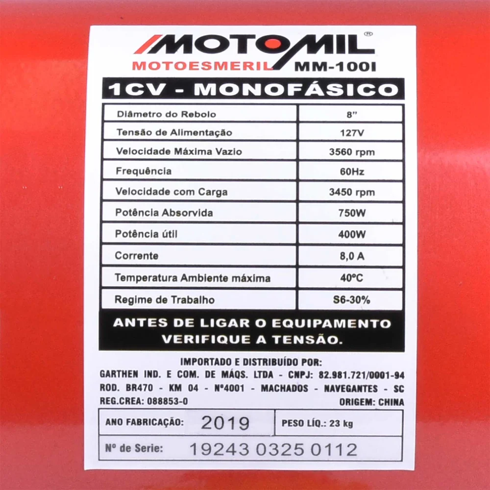 Moto Esmeril Profissional 1,0 Hp Mm100I Motomil