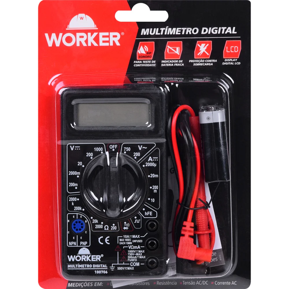 Multímetro Digital com Display Lcd a Bateria Worker