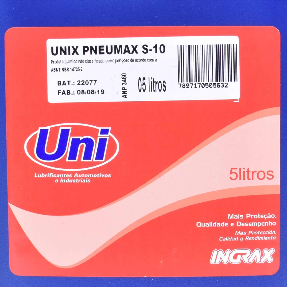 Óleo Pneumático Unix Pneumax S-10 Ingrax – 5 Litros