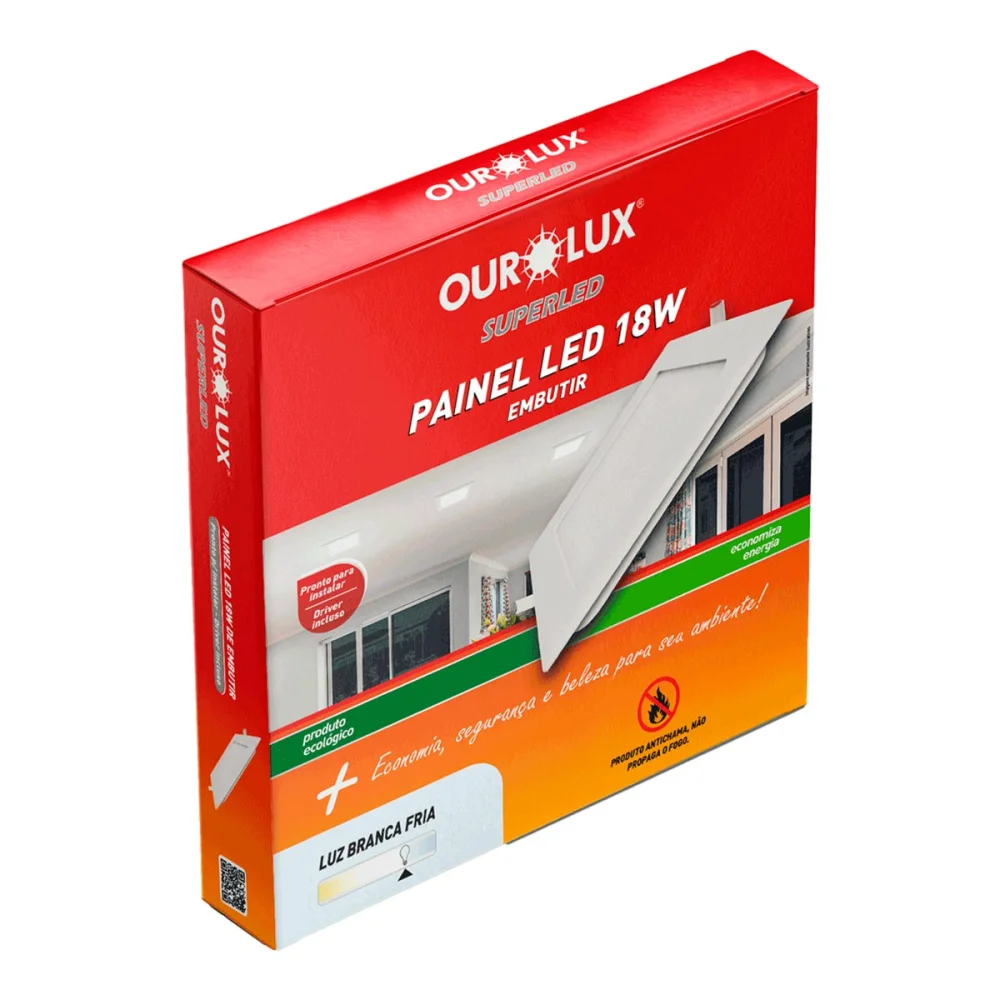 Painel Led Embutir 18W Biv 4000K Quadrado Ourolux