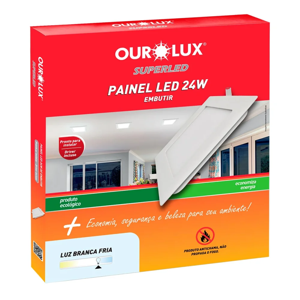 Painel Led Embutir 24W Biv 4000K Quadrado Ourolux