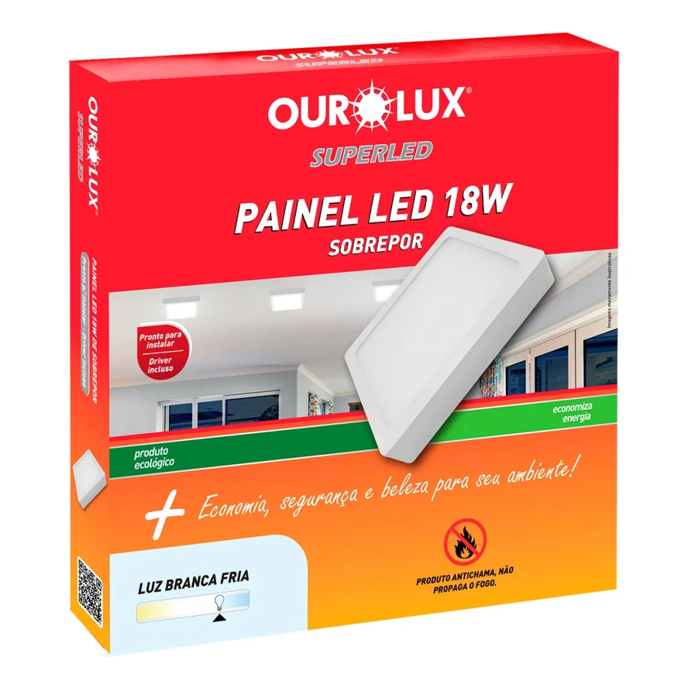 Painel Led Sobrepor 18W Biv 4000K Quadrado Ourolux