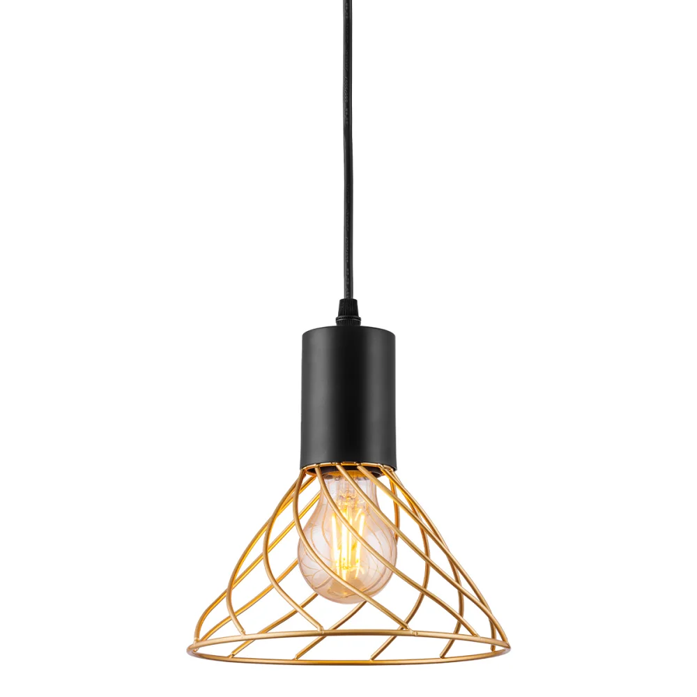 Luminária Pendente Faial Preto e Dourado Kala