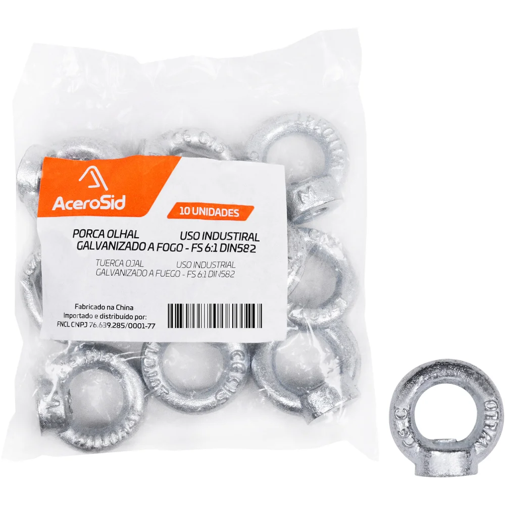 Porca Olhal Acerosid 10Mm 10 Peças